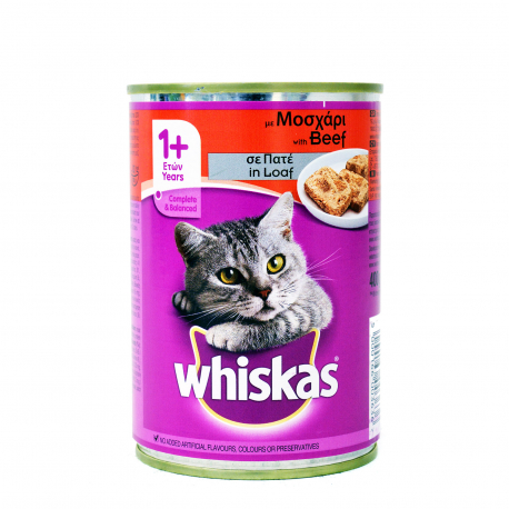 Whiskas τροφή γάτας με μοσχάρι σε πατέ 1+ ετών (400g)