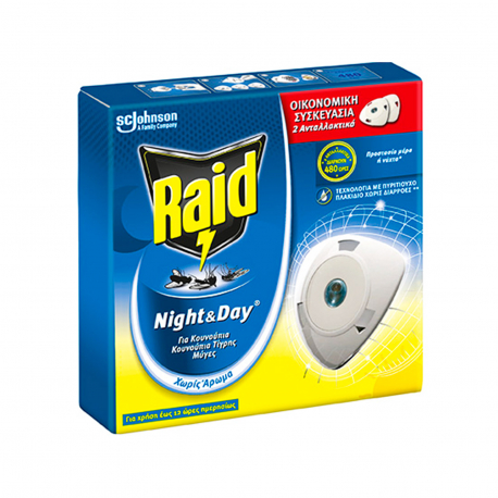 Raid ανταλλακτικό εντομοαπωθητικό night & day χωρίς άρωμα 480 ώρες (2τεμ.)