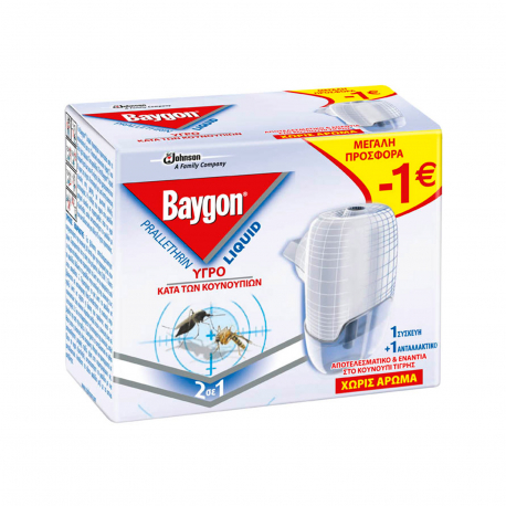 Baygon υγρό εντομοαπωθητικό σετ χωρίς άρωμα 45 νύχτες (27ml) (-1€)