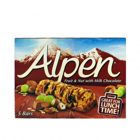 Alpen μπάρα δημητριακών με φρούτα, ξηρούς καρπούς & σοκολάτα γάλακτος - vegetarian (5x29g)
