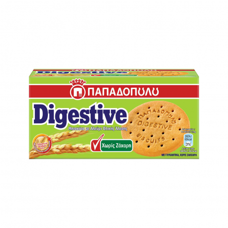 Παπαδοπούλου μπισκότα digestive με αλεύρι ολικής άλεσης - χωρίς ζάχαρη (250g)