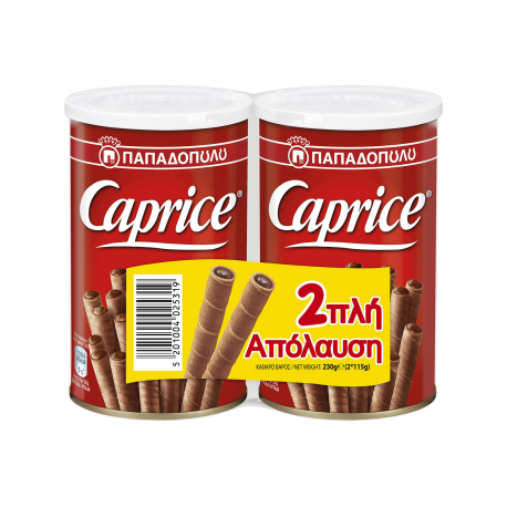 Παπαδοπούλου γκοφρέτα πουράκι caprice με κρέμα φουντουκιού & κακάο (2x115g)