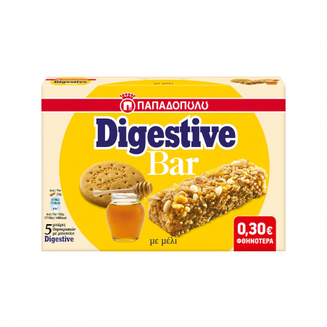 Παπαδοπούλου μπάρα δημητριακών με μπισκότο digestive μέλι (5x28g) (-0.3€)