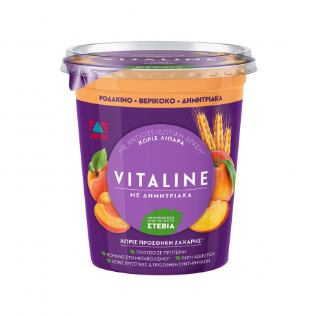 Δέλτα επιδόρπιο γιαουρτιού αγελάδος vitaline 0% λιπαρά/ ροδάκινο βερίκοκο & δημητριακά - (380g)
