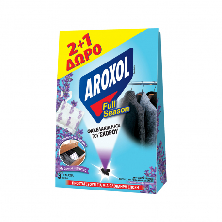 Aroxol σκοροκτόνα φακελάκια full season λεβάντα (3τεμ.) (2+1)