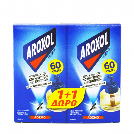 Aroxol υγρό ανταλλακτικό εντομοαπωθητικό liquid 60 άοσμο 60 νύχτες (45ml) (1+1)