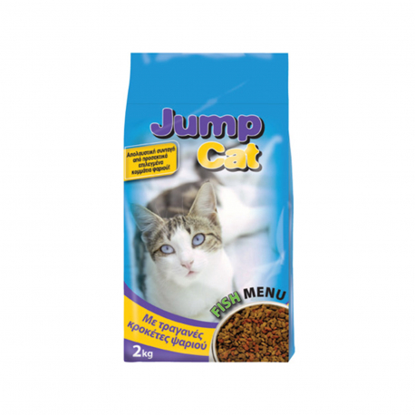 Jump τροφή γάτας ξηρά cat με τραγανές κροκέτες ψαριού (2kg)