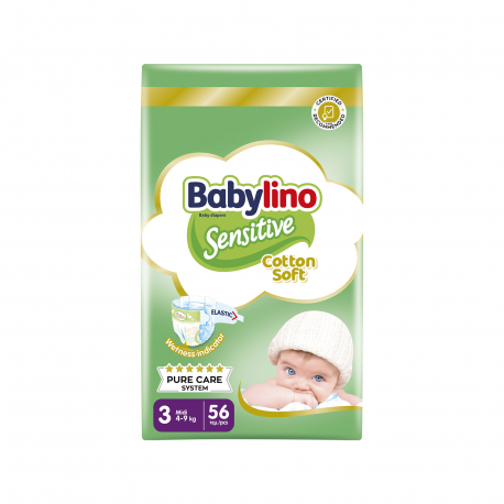 Babylino πάνες παιδικές sensitive cotton soft Nο. 3/ 4-9kg (56τεμ.)