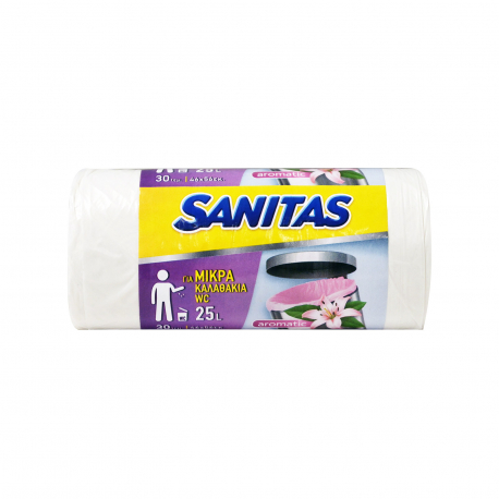 Sanitas μικρές σακούλες απορριμμάτων αρωματικές λευκές, για καλαθάκια μπάνιου 46X56εκ. (30τεμ.)