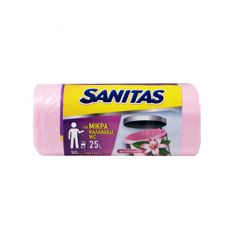 Sanitas μικρές σακούλες απορριμμάτων αρωματικές ροζ, για καλαθάκια μπάνιου 46X56εκ. (30τεμ.)
