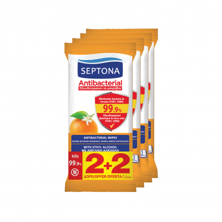 Septona υγρά αντιβακτηριδιακά πανάκια καθαρισμού antibacterial άνθος πορτοκαλιού (15τεμ.) (2+2)