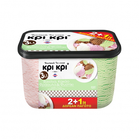 Κρι Κρι παγωτό οικογενειακό heartmade βανίλια- κακάο- φράουλα- φιστίκι (1.5kg) (50% περισσότερο προϊόν)