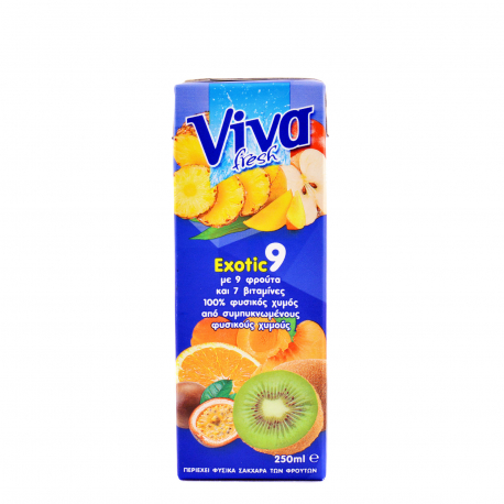 Viva fresh 100% φυσικός χυμός χωρίς ζάχαρη exotic 9 φρούτα με 7 βιταμίνες (250ml)