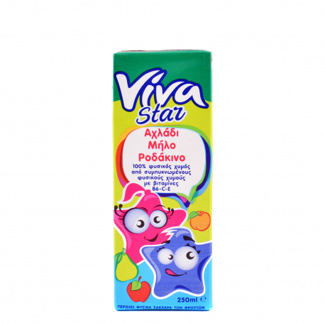 Viva star 100% φυσικός χυμός παιδικός αχλάδι, μήλο, ροδάκινο (250ml)