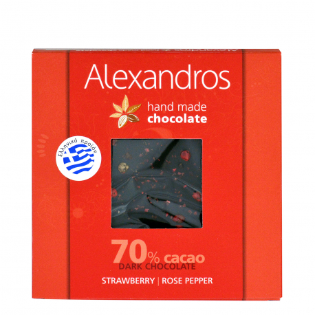 Alexandros σοκολάτα υγείας strawberry rose pepper, 70% cacao (90g)