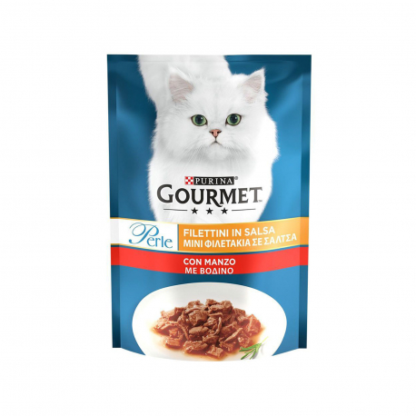 Gourmet τροφή γάτας perle με βοδινό/ φιλετάκια σε σάλτσα (85g)