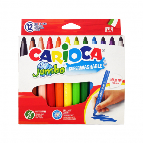 Carioca μαρκαδόροι ζωγραφικής παιδικοί superwashable/ jumbo - χωρίς γλουτένη (12τεμ.)