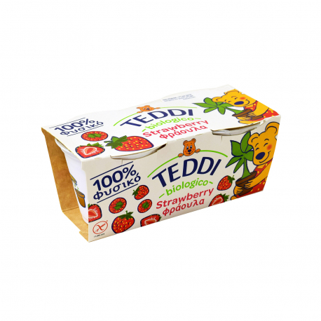 Fattoria scaldasole επιδόρπιο γιαουρτιού παιδικό teddi με πουρέ φράουλας - βιολογικό, χωρίς γλουτένη (2x115g)