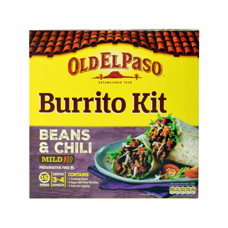 Old el paso πίτες τορτίγια burrito kit beef & bean chili - vegetarian, vegan (620g)