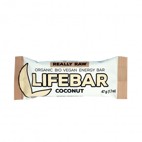 Lifebar μπάρα ενέργειας καρύδα - βιολογικό, χωρίς γλουτένη, χωρίς ζάχαρη, vegan, προϊόντα που μας ξεχωρίζουν (47g)