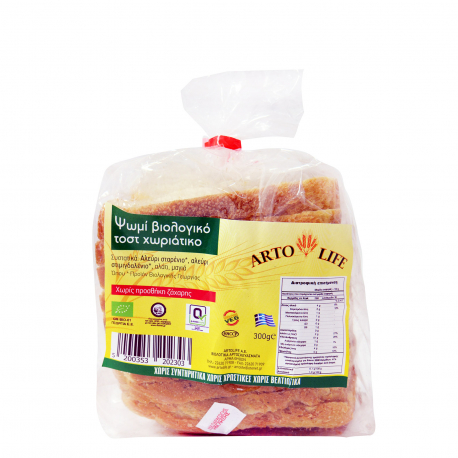 Artolife ψωμί τοστ χωριάτικο - βιολογικό, vegan, προϊόντα που μας ξεχωρίζουν σε φέτες (300g)