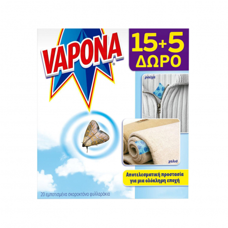 Vapona σκοροκτόνα φυλλαράκια μίνι μίνι thin (20τεμ.) (33% περισσότερο προϊόν)