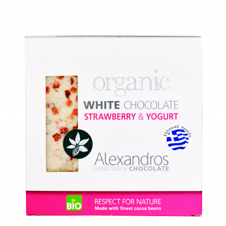 Alexandros σοκολάτα λευκή γιαούρτι & φράουλα - βιολογικό,χωρίς γλουτένη (90g)
