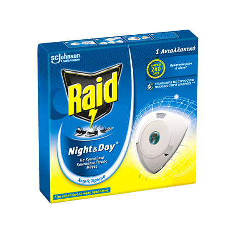 Raid ανταλλακτικό εντομοαπωθητικό night & day χωρίς άρωμα διάρκεια 240 ώρες