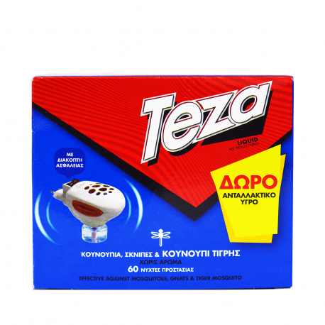 Teza συσκευή εντομοαπωθητική & ανταλλακτικό υγρό liquid 60 νύχτες, με διακόπτη ασφαλείας (36ml)