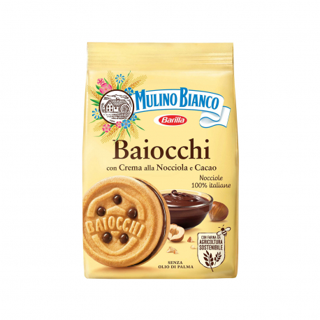 Mulino Bianco μπισκότα γεμιστά baiocchi hazelnut & cocoa filling (260g)