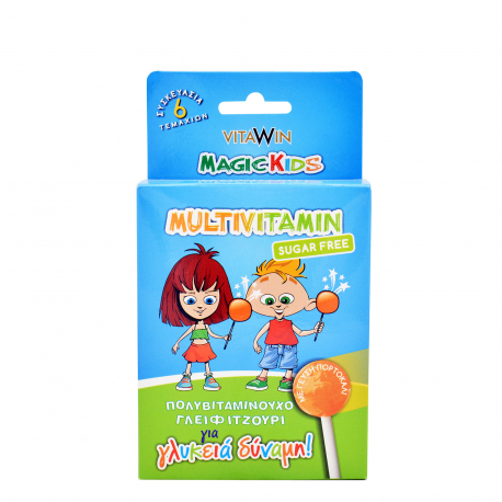 Vitawin συμπλήρωμα διατροφής παιδικό magic kids γλειφιτζούρι με γεύση πορτοκάλι - χωρίς ζάχαρη (6χ2g)