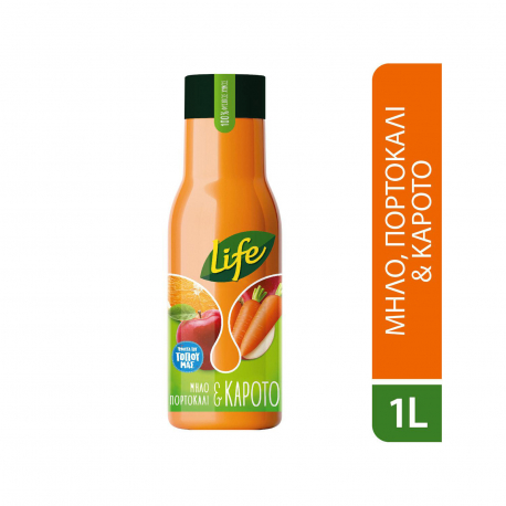 Life 100% φυσικός χυμός μήλο, πορτοκάλι, καρότο (1lt)