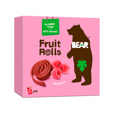Bear σνακ αποξηραμένου φρούτου παιδικό fruit rolls raspberry - χωρίς γλουτένη, χωρίς προσθήκη ζάχαρης, vegan, προϊόντα που μας ξεχωρίζουν (5x20g)