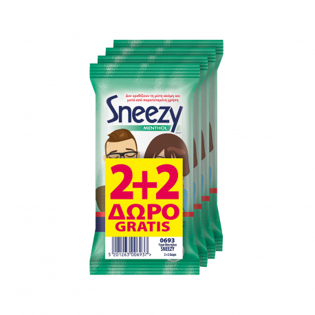 Sneezy υγρά μαντηλάκια menthol (12τεμ.) (2+2)