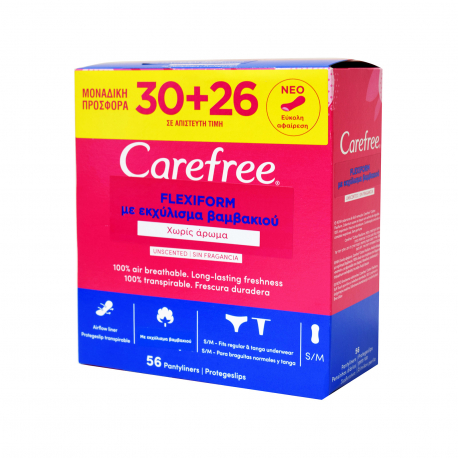 Carefree σερβιετάκια flexiform χωρίς άρωμα (30τεμ.) (26τεμ. περισσότερο προϊόν)
