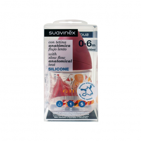 Suavinex μπιμπερό πλαστικό παιδικό ροζ, με πιπίλα σιλικόνης 0-6 μηνών