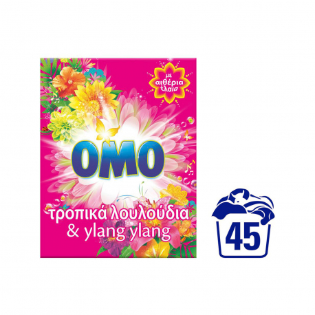 OMO σκόνη απορρυπαντικό πλυντηρίου ρούχων τροπικά λουλούδια & ylang ylang (45μεζ.)