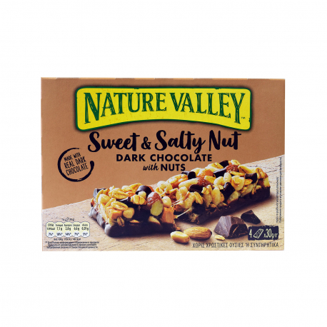 Nature valley μπάρα ξηρών καρπών sweet & salty nut dark chocolate with nuts - vegetarian (4x30g)
