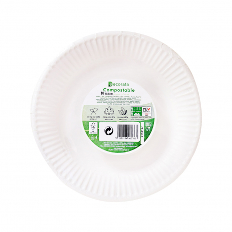 Decorata πιάτα χάρτινα compostable λευκά (10τεμ.)