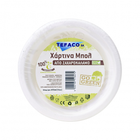 Tefaco μπολ χάρτινα go green compostable από ζαχαροκάλαμο (10τεμ.)
