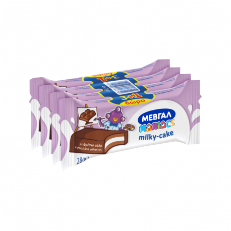 Μεβγάλ σνακ παιδικό maniacs milky cake με φρέσκο γάλα & σοκολάτα γάλακτος (28g) (3+1)