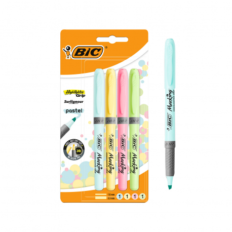 BIC υπογραμμιστής highlighter grip pastel (4τεμ.)