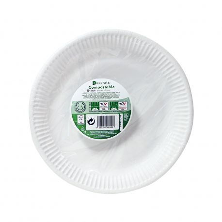 Decorata πιάτα χάρτινα compostable λευκά (10τεμ.)