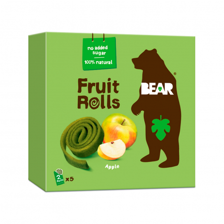 Bear σνακ αποξηραμένου φρούτου παιδικό fruit rolls apple - χωρίς γλουτένη, χωρίς προσθήκη ζάχαρης, vegan, προϊόντα που μας ξεχωρίζουν (5x20g)