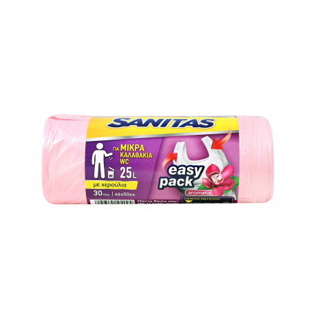 Sanitas μικρές σακούλες απορριμμάτων αρωματικές με χεράκι ροζ, για καλαθάκια μπάνιου 46X50εκ. (30τεμ.)