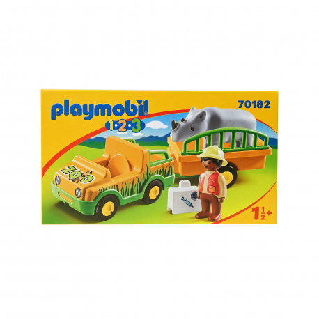 Playmobil παιχνίδι 1- 2- 3 όχημα ζωολογικού κήπου με ρινόκερο 1,5+ ετών