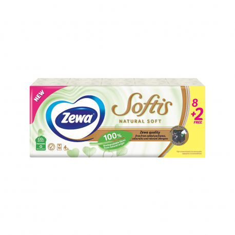 Zewa χαρτομάντηλα τσέπης natural soft (8τεμ.) (2τεμ. περισσότερο προϊόν)