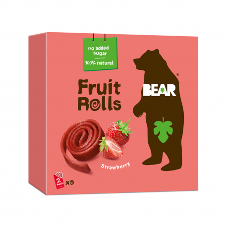 Bear σνακ αποξηραμένου φρούτου παιδικό fruit rolls φράουλα - χωρίς γλουτένη, χωρίς προσθήκη ζάχαρης, vegan, προϊόντα που μας ξεχωρίζουν (5x20g)