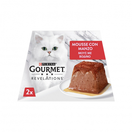 Purina τροφή γάτας gourmet revelation μους με βοδινό & συντριβάνι ζουμερής σάλτσας (2x57g)