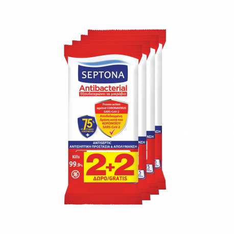 Septona υγρά αντιβακτηριδιακά πανάκια καθαρισμού antibacterial (15τεμ.) (2+2)